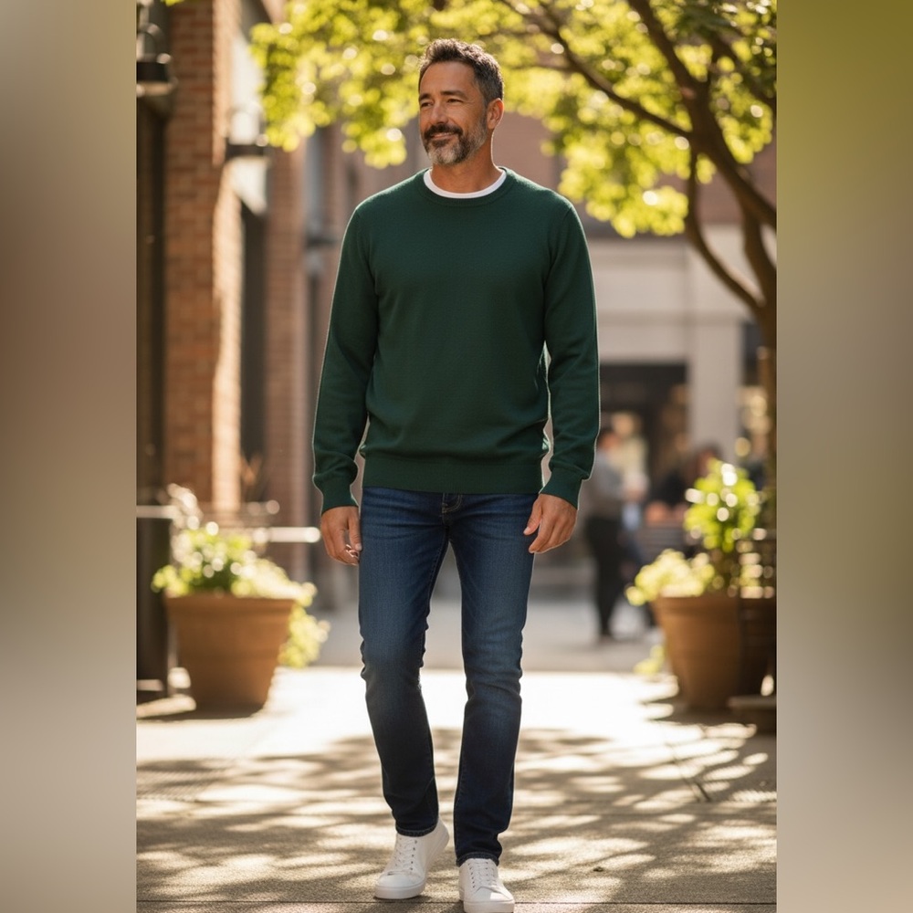 CHRISTOPHER ELLIOTT Extra Fine Merino Wool Crewneck Sweater Israel Green M‎